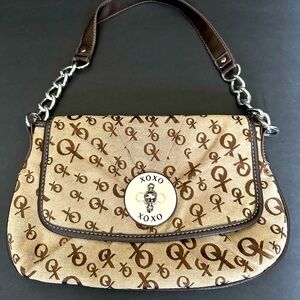 XOXO Y2K Brown logo print beige canvas shoulder bag
